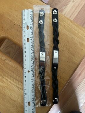 Black Braided Faux Leather Snap Bracelet - Silver Plate Accent